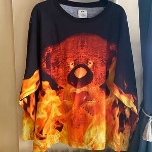 h&m fire teddy bear “i love you my precious with all my heart” long sleeve shirt